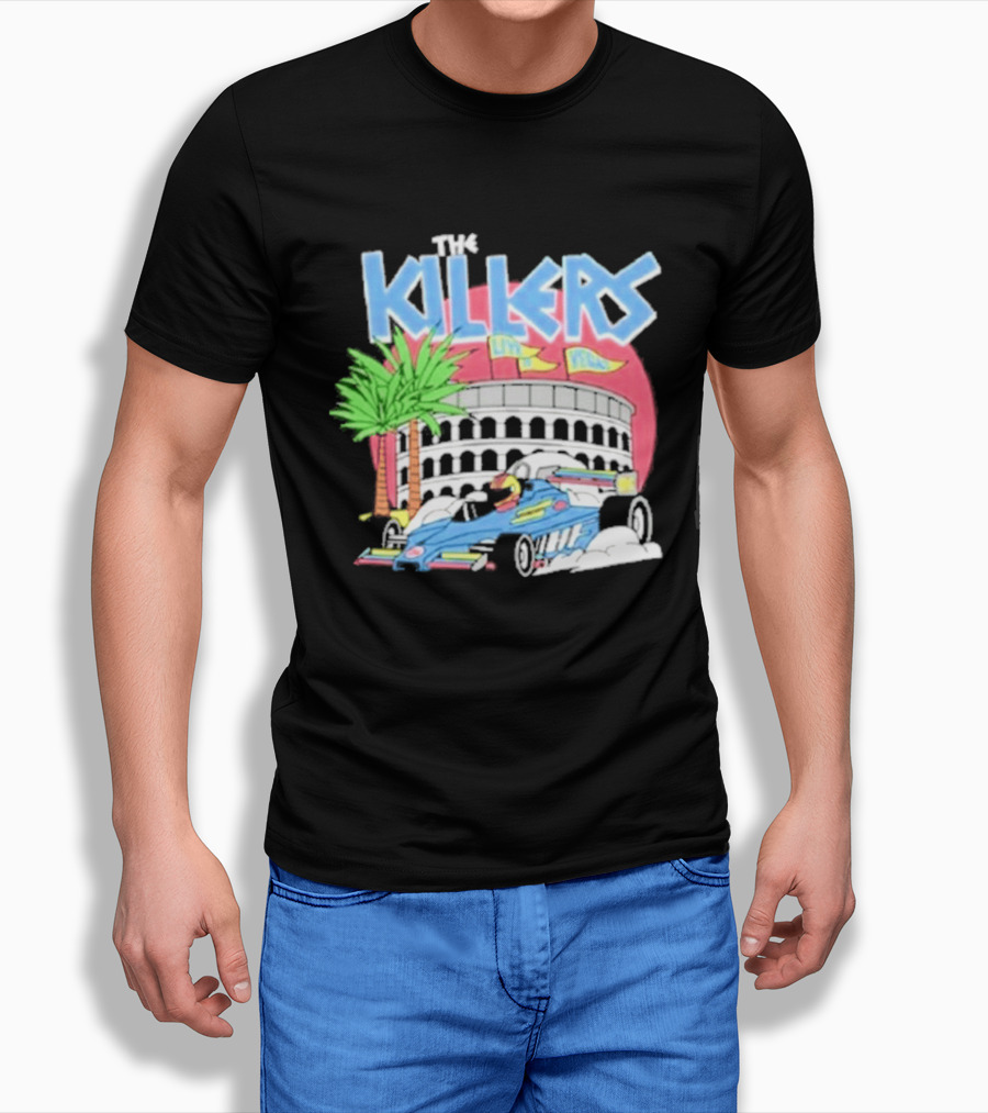The Killers Hot Fuss Palm Trees Race Car Stadium Scene T-Shirt