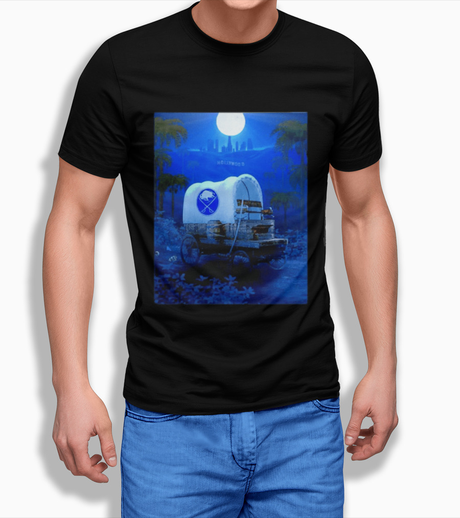 Buffalo Sabres Covered Wagon Hollywood Full Moon Scene T-Shirt