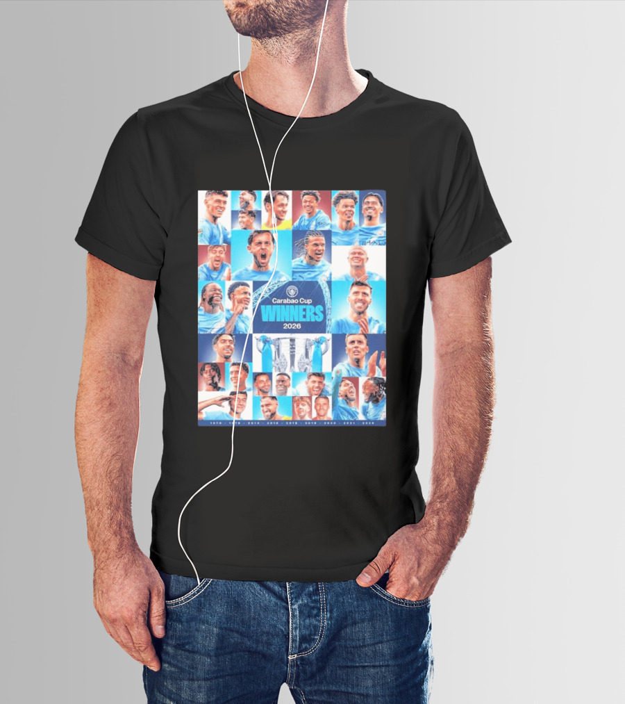 Manchester City 2026 Carabao Cup Winners Members Photo Collage T-Shirt