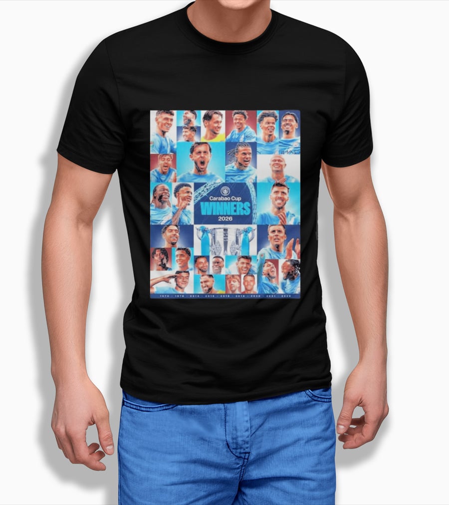 Manchester City 2026 Carabao Cup Winners Members Photo Collage T-Shirt