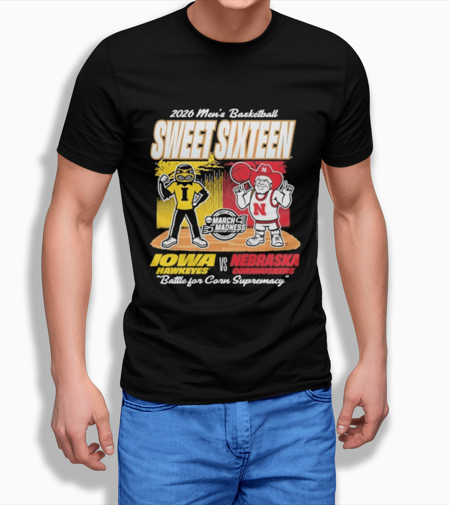 2026 NCAA Men's Basketball Sweet Sixteen Iowa Hawkeyes Vs Nebraska Cornhuskers Battle For Corn Supremacy T-Shirt
