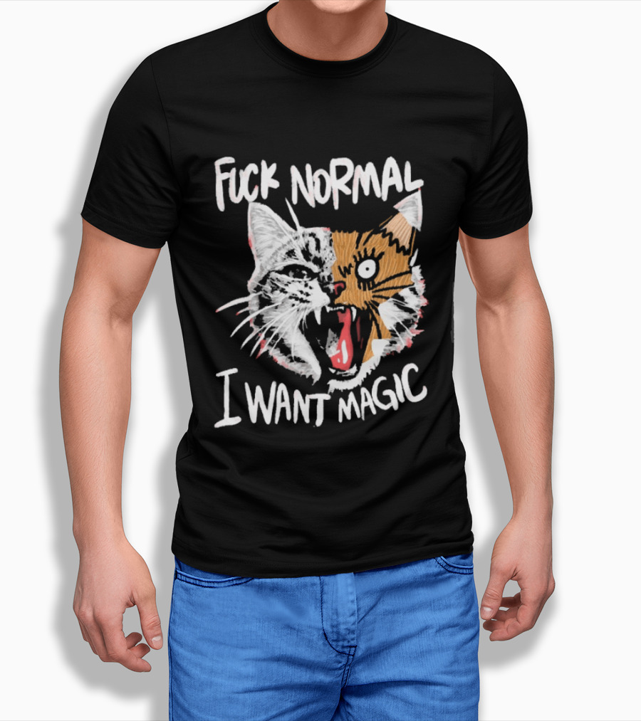 Fuck Normal I Want Magic Cat Cartoon T-Shirt
