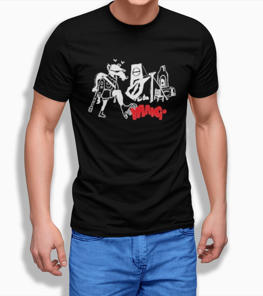 Yaang Johnny Long Legs Sketch Red Text And Abstract Figures T-Shirt