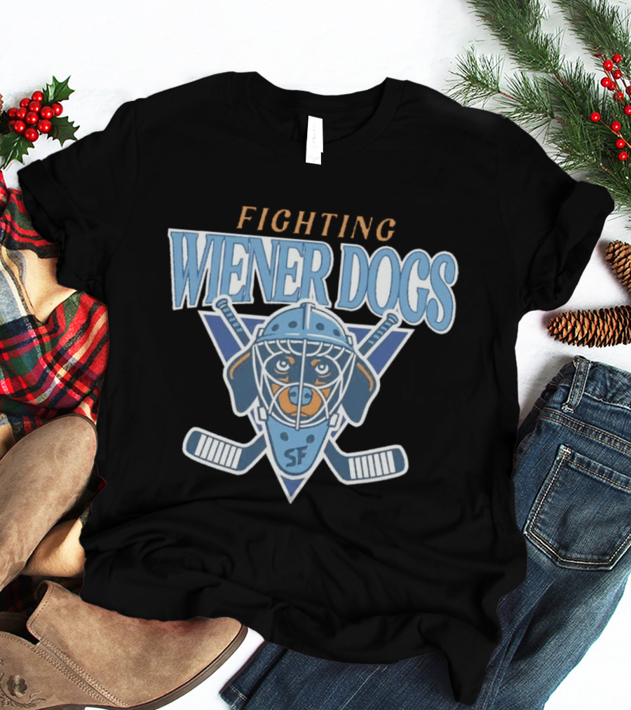 Fighting Wiener Dogs Hockey Mask SF Crossed Sticks T-Shirt