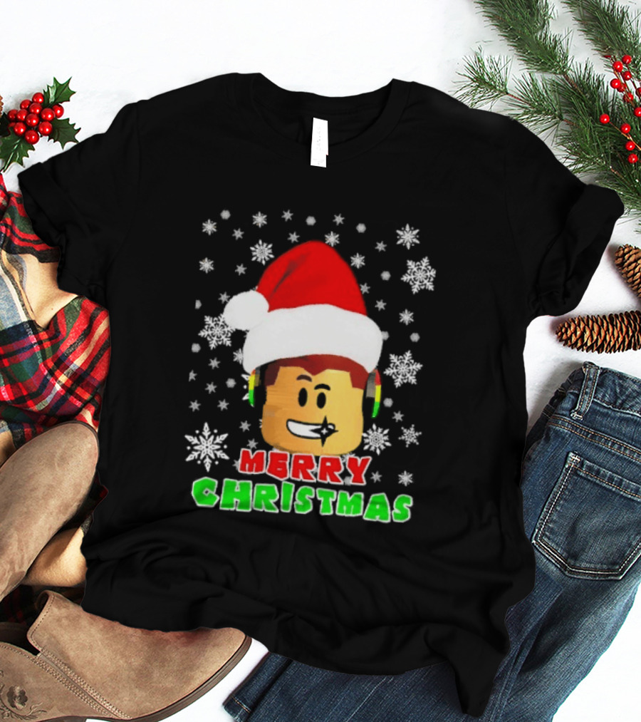 Roblox Merry Christmas Santa Hat Holiday Snowflakes T-Shirt