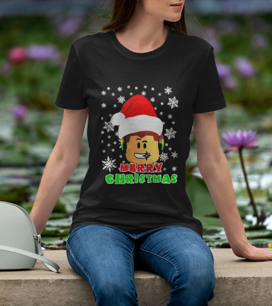 Roblox Merry Christmas Santa Hat Holiday Snowflakes T-Shirt