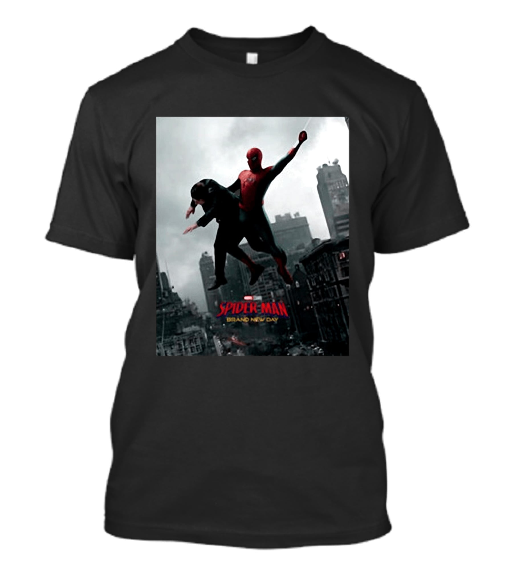 Spider Man Brand New Day Marvel Comic Scene Flying Over City Skyline T-Shirt