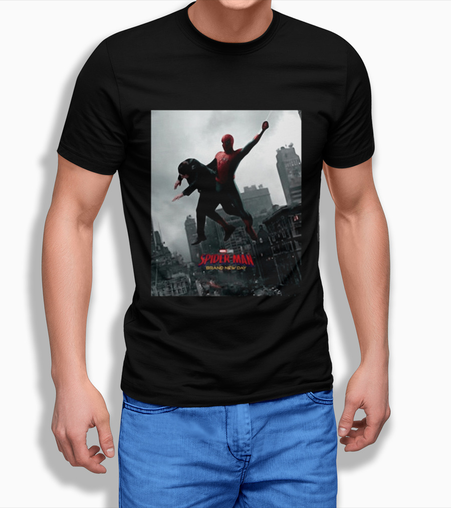 Spider Man Brand New Day Marvel Comic Scene Flying Over City Skyline T-Shirt