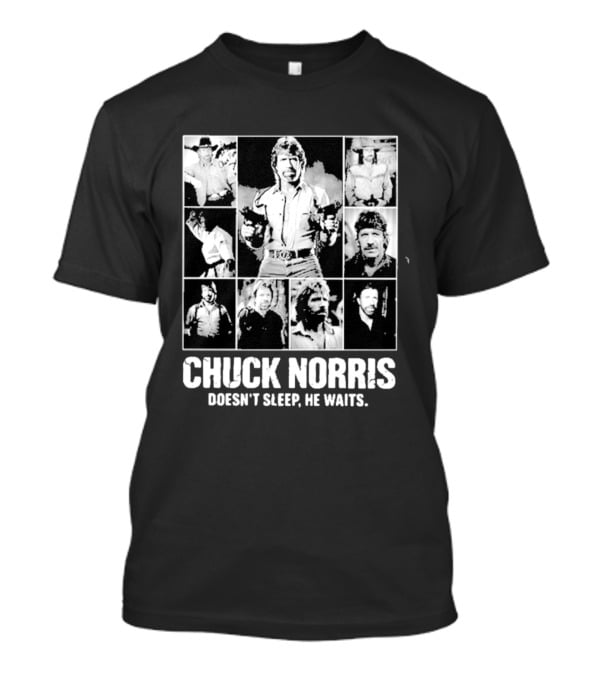 Chuck Norris Doesn't Sleep He Waits Iconic Photos Collage T-Shirt