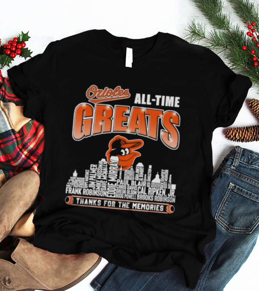 Orioles All Time Greats Thank You For The Memories City Skyline T-Shirt