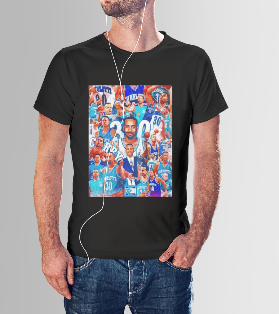 Dell Curry Charlotte Hornets 30 Jersey Collage Throwback T-Shirt