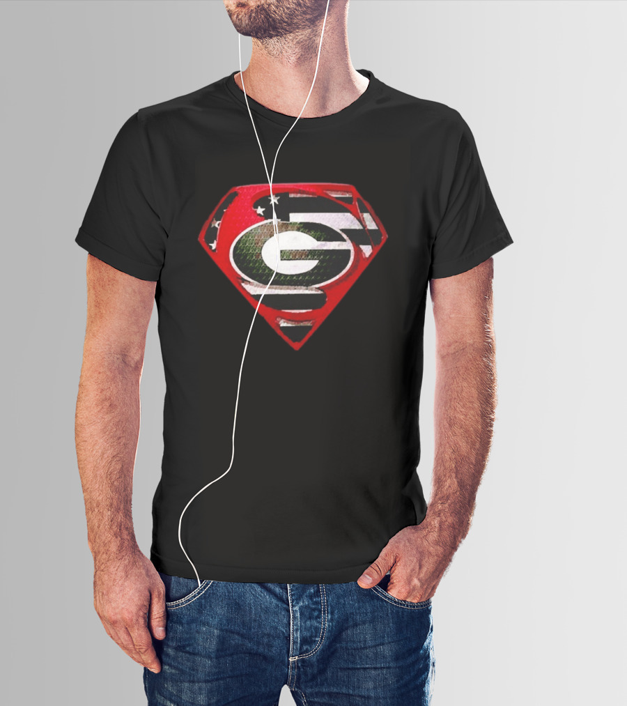 Georgia Bulldogs Superman Logo Red American Flag Bulldog Nation T-Shirt