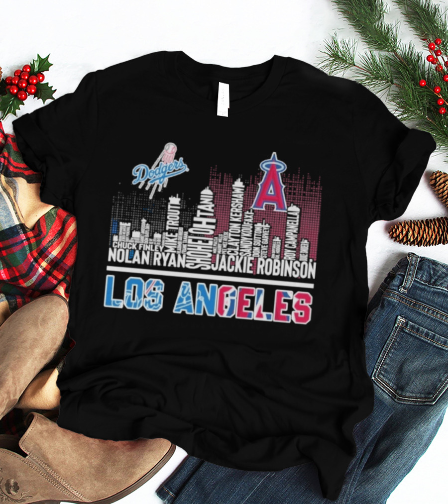 Los Angeles Dodgers Angels Skyline Typography City Baseball Fans T-Shirt
