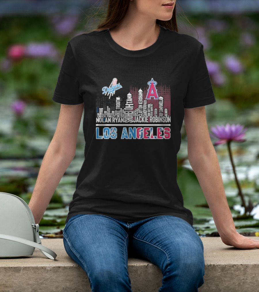 Los Angeles Dodgers Angels Skyline Typography City Baseball Fans T-Shirt