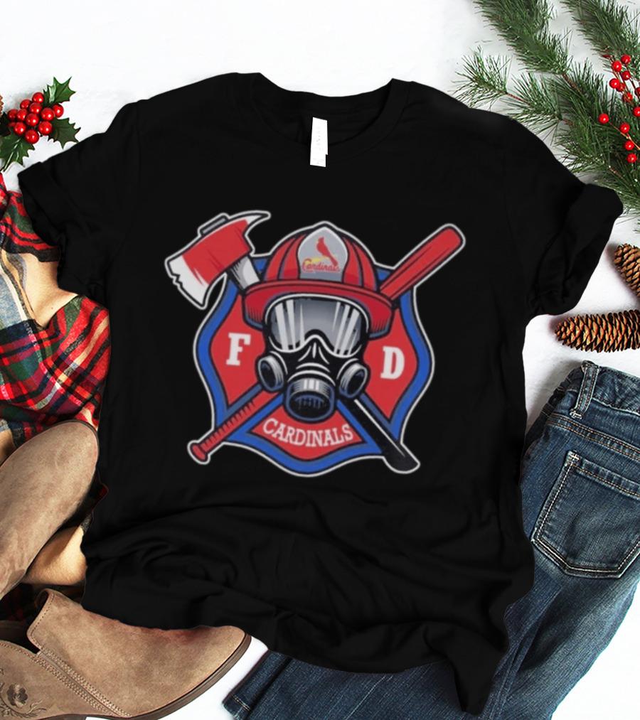 Cardinals FD Firefighter Helmet Axe And Bat T-Shirt