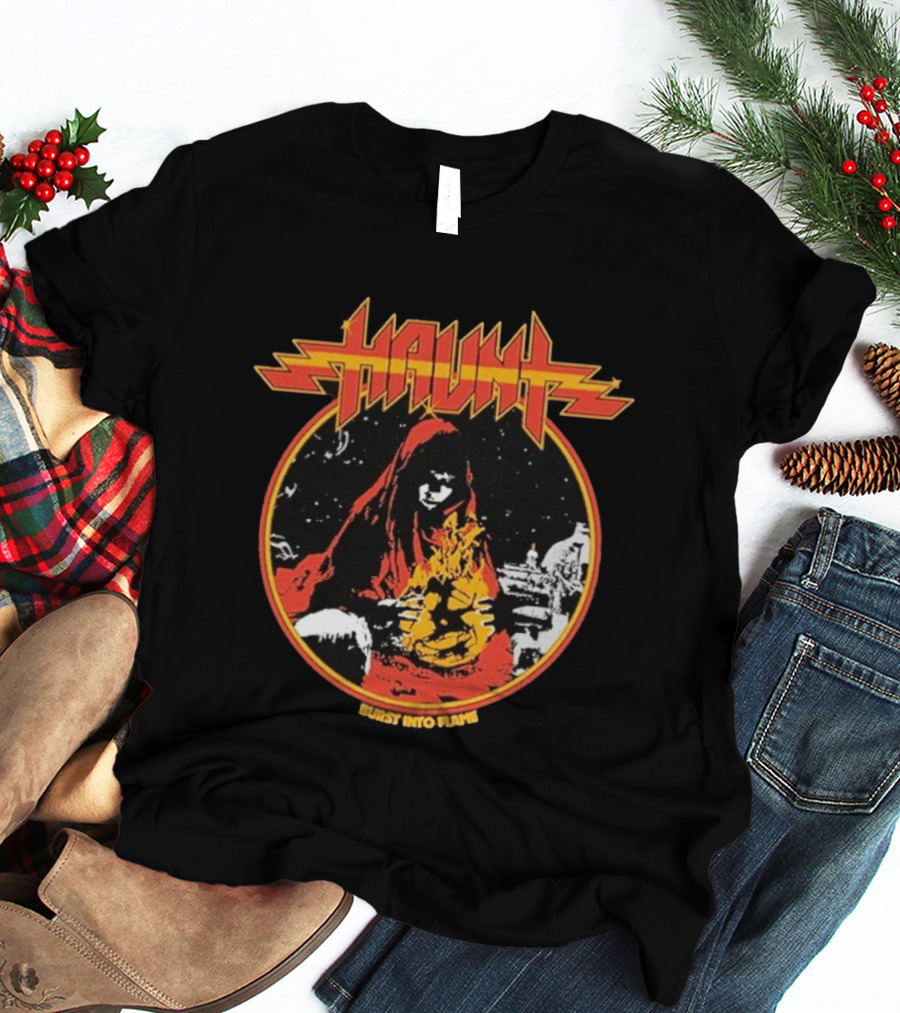 Haunt Burst Into Flame Hooded Figure With Flames T-Shirt