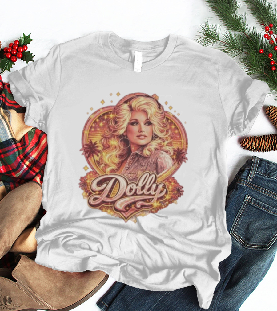 Dolly Parton Retro Vintage Style With Heart And Palm Trees T-Shirt