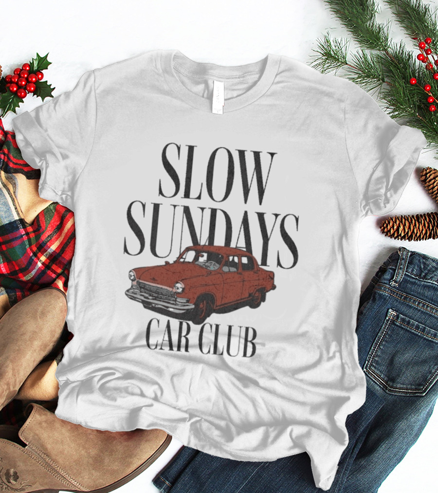 Slow Sundays Car Club Vintage Red Classic Car T-Shirt