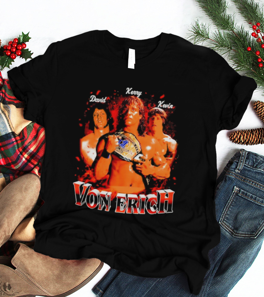 Von Erich Wrestling Family Kevin David Kerry Retro Championship T-Shirt
