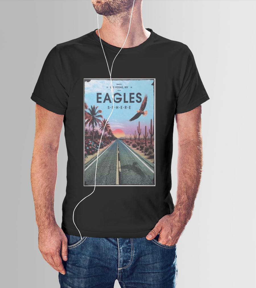 Eagles March 27 28 2026 Las Vegas NV Sphere Desert Road Sunset Scene T-Shirt