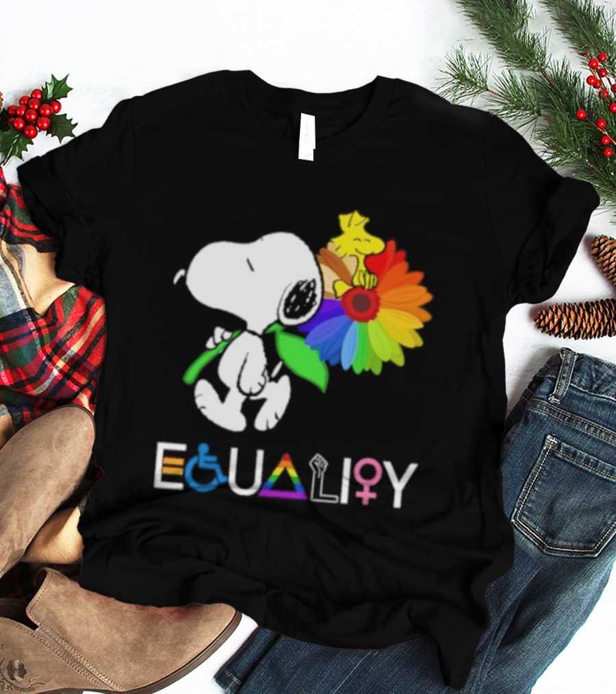 Snoopy Flower Equality Rainbow LGBTQ+ Inclusivity T-Shirt