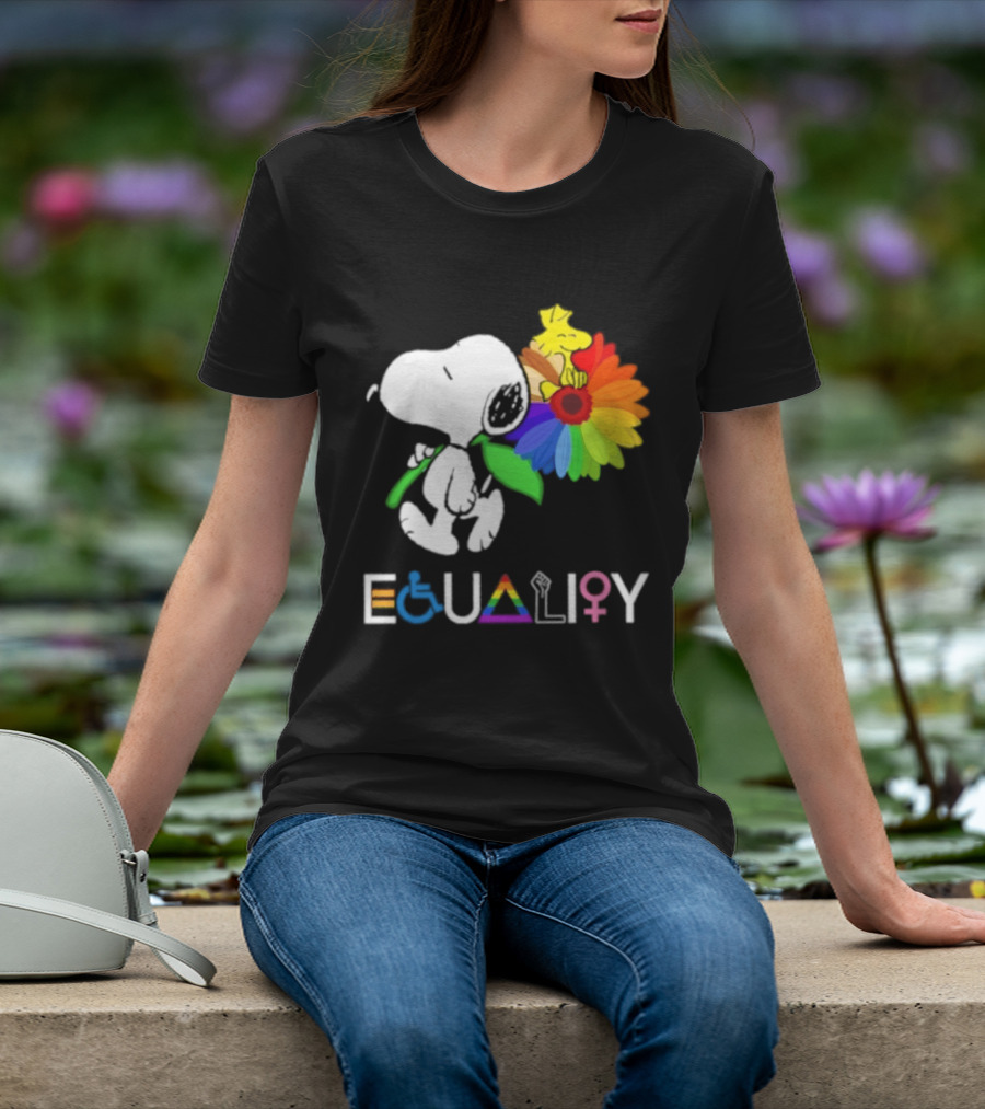 Snoopy Flower Equality Rainbow LGBTQ+ Inclusivity T-Shirt