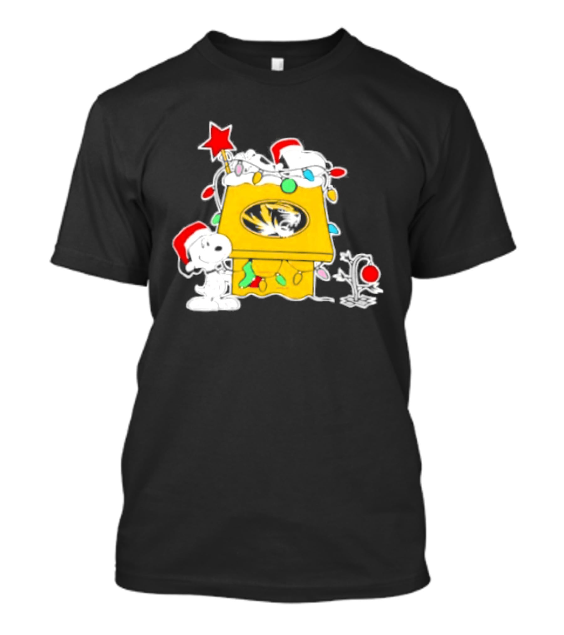 Snoopy Missouri Tigers Christmas Holiday 2025 Peanuts Festive Celebration T-Shirt