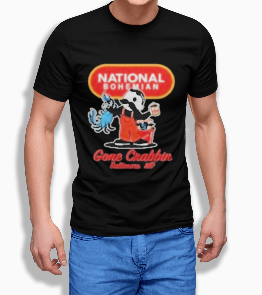 National Bohemian Beer Gone Crabbin' Baltimore MD Mr. Boh With Crab And Beer T-Shirt