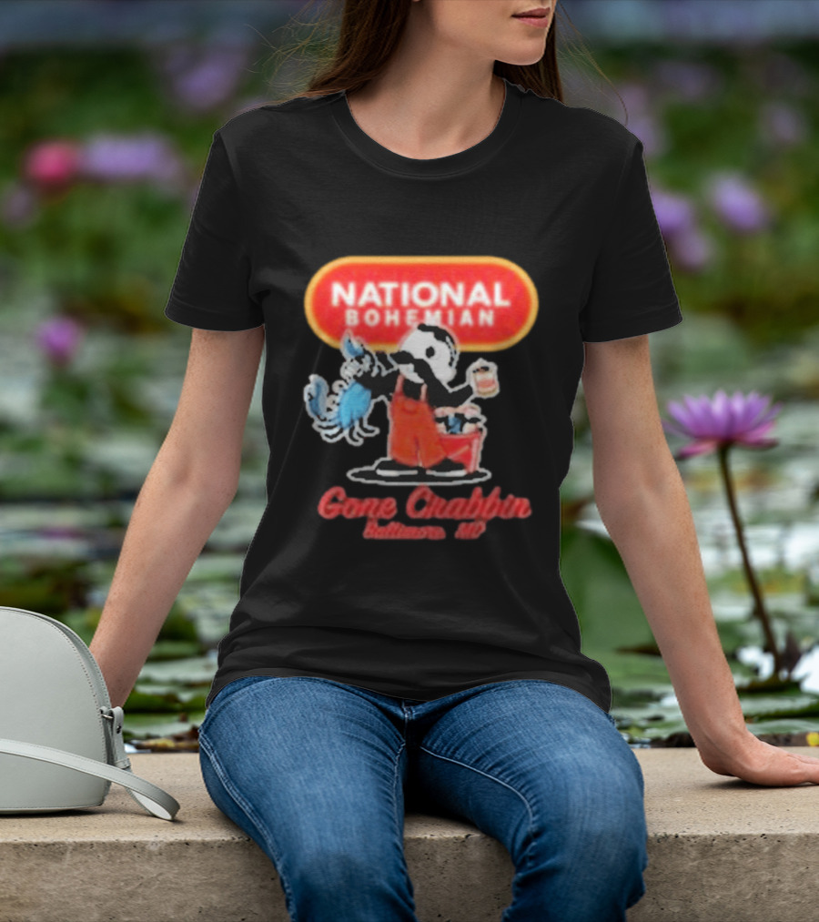 National Bohemian Beer Gone Crabbin' Baltimore MD Mr. Boh With Crab And Beer T-Shirt