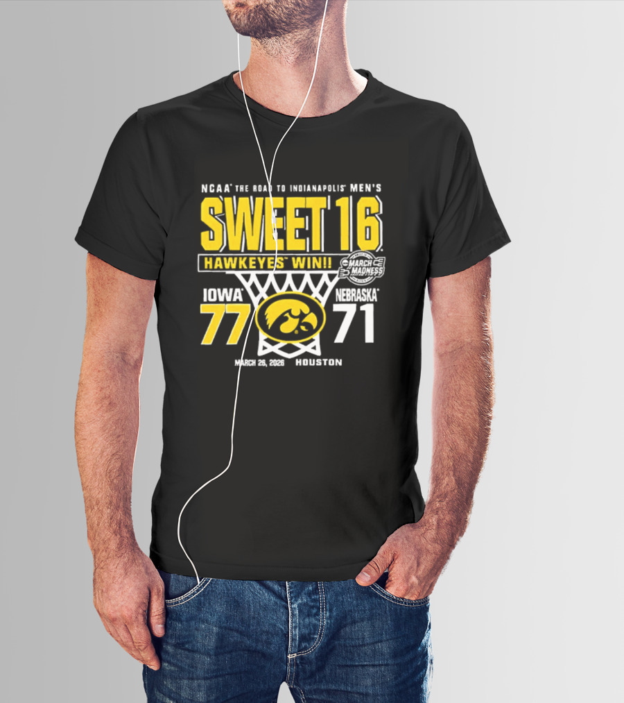 NCAA The Road To Minneapolis Men's Sweet 16 Hawkeyes Win Iowa 77 Nebraska 71 March 29 2020 Selection T-Shirt