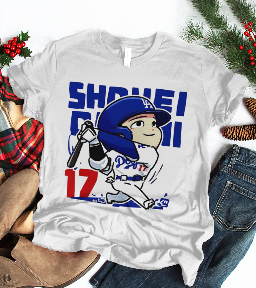 Shohei Ohtani Los Angeles Dodgers Cartoon Major League Baseball Number 17 T-Shirt