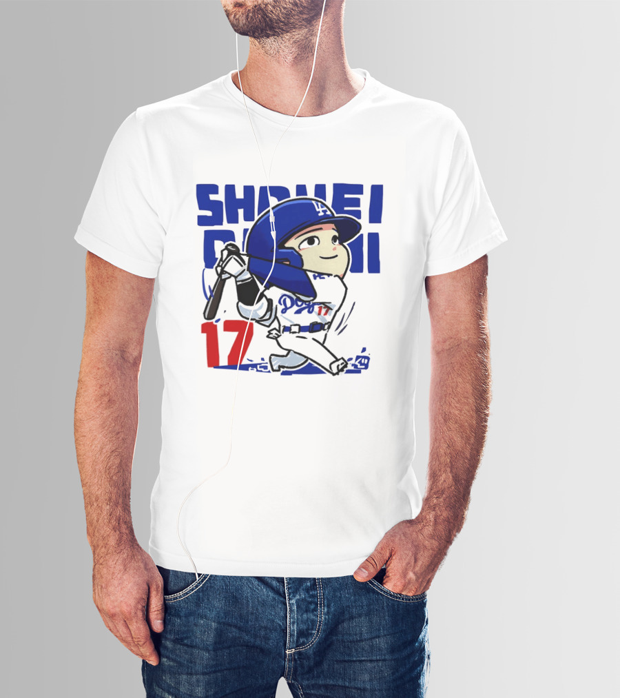 Shohei Ohtani Los Angeles Dodgers Cartoon Major League Baseball Number 17 T-Shirt