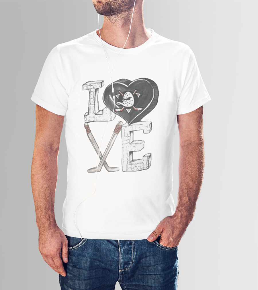 Anaheim Ducks Puck Heart Love Hockey Sticks T-Shirt