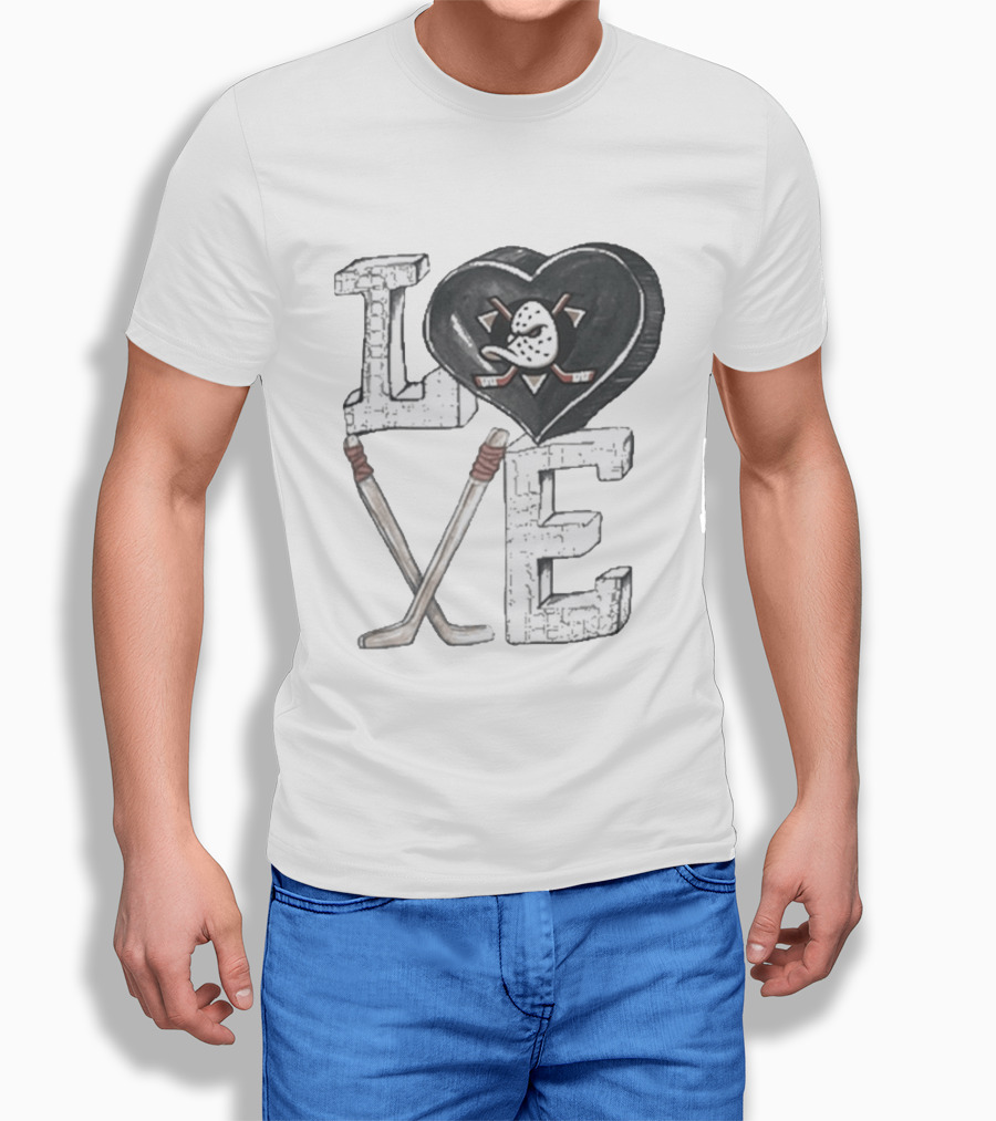 Anaheim Ducks Puck Heart Love Hockey Sticks T-Shirt
