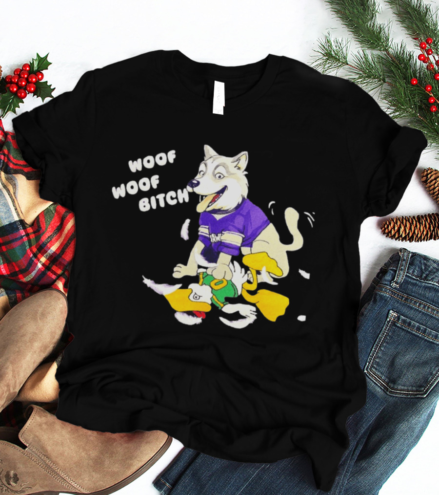 Washington Huskies Woof Woof Bitch Cartoon Mascot Scene T-Shirt