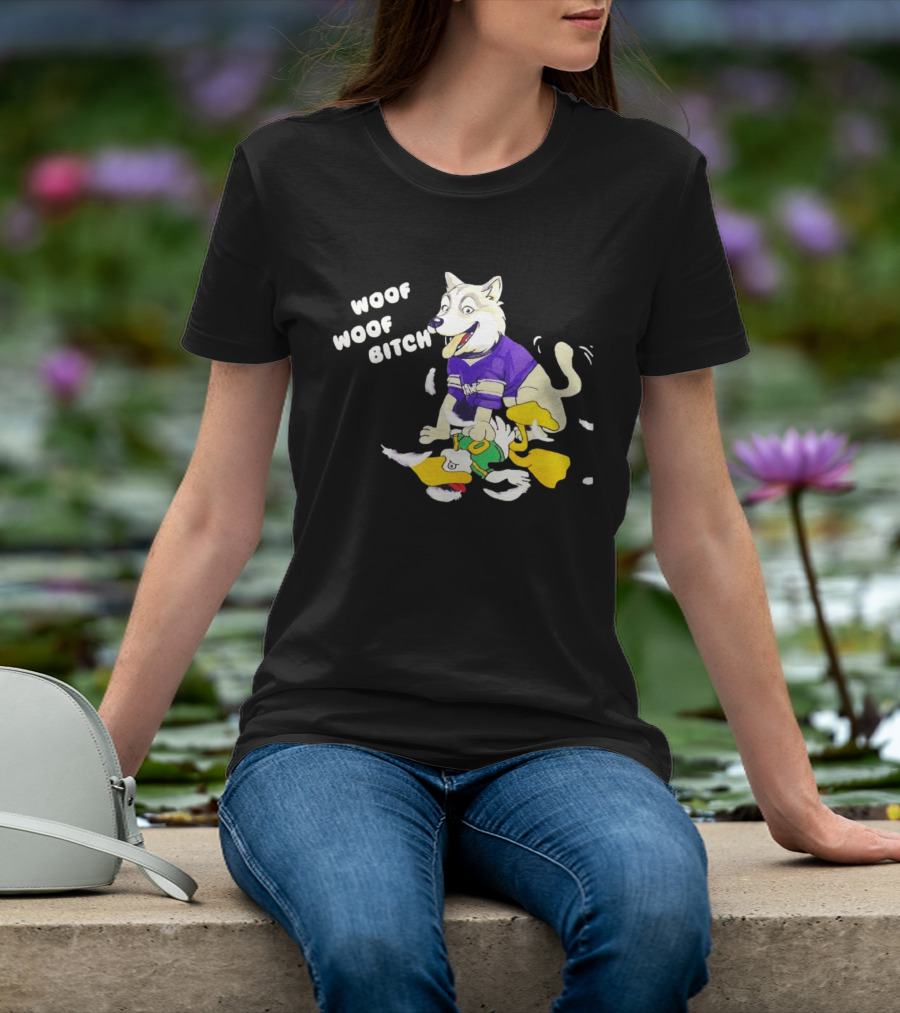 Washington Huskies Woof Woof Bitch Cartoon Mascot Scene T-Shirt