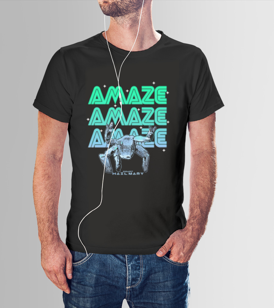 Amaze Amaze Amaze Project Hail Mary Rocky Alien Neon T-Shirt