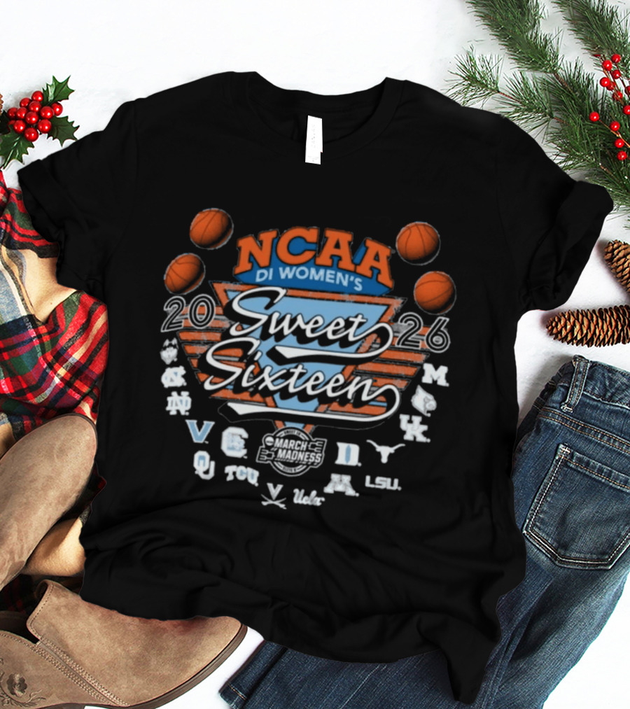 Sweet Sixteen 2026 NCAA DI Women's Basketball Tournament March Madness Recognizable Teams Logos T-Shirt