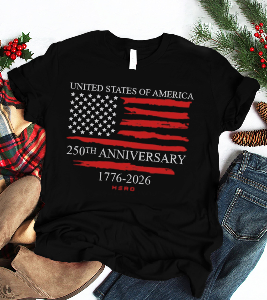 United States Of America 250th Anniversary 1776 2026 With US Flag Hero T-Shirt