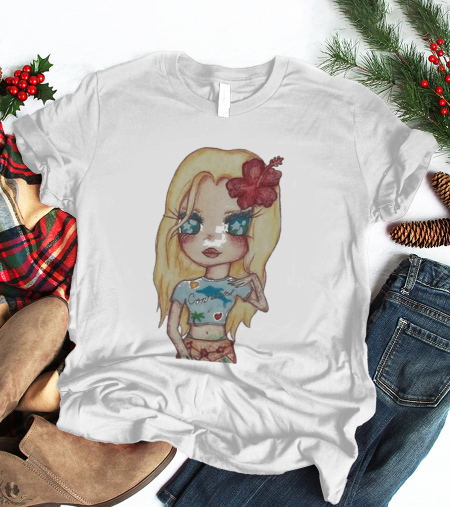 Zara Larsson Midnight Sun Tour 2025 Cartoon Illustration With Blonde Girl And Red Flower T-Shirt