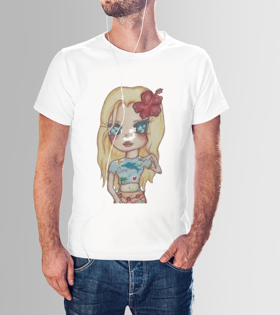 Zara Larsson Midnight Sun Tour 2025 Cartoon Illustration With Blonde Girl And Red Flower T-Shirt