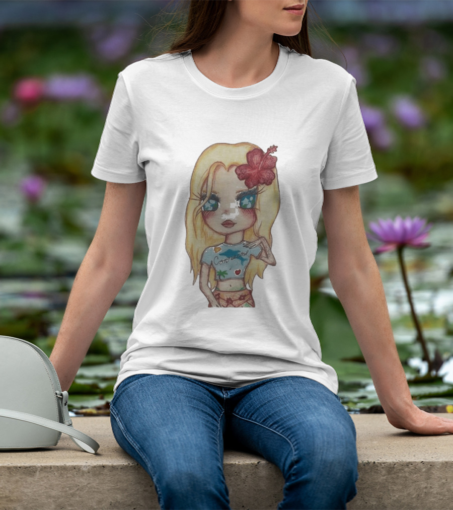 Zara Larsson Midnight Sun Tour 2025 Cartoon Illustration With Blonde Girl And Red Flower T-Shirt