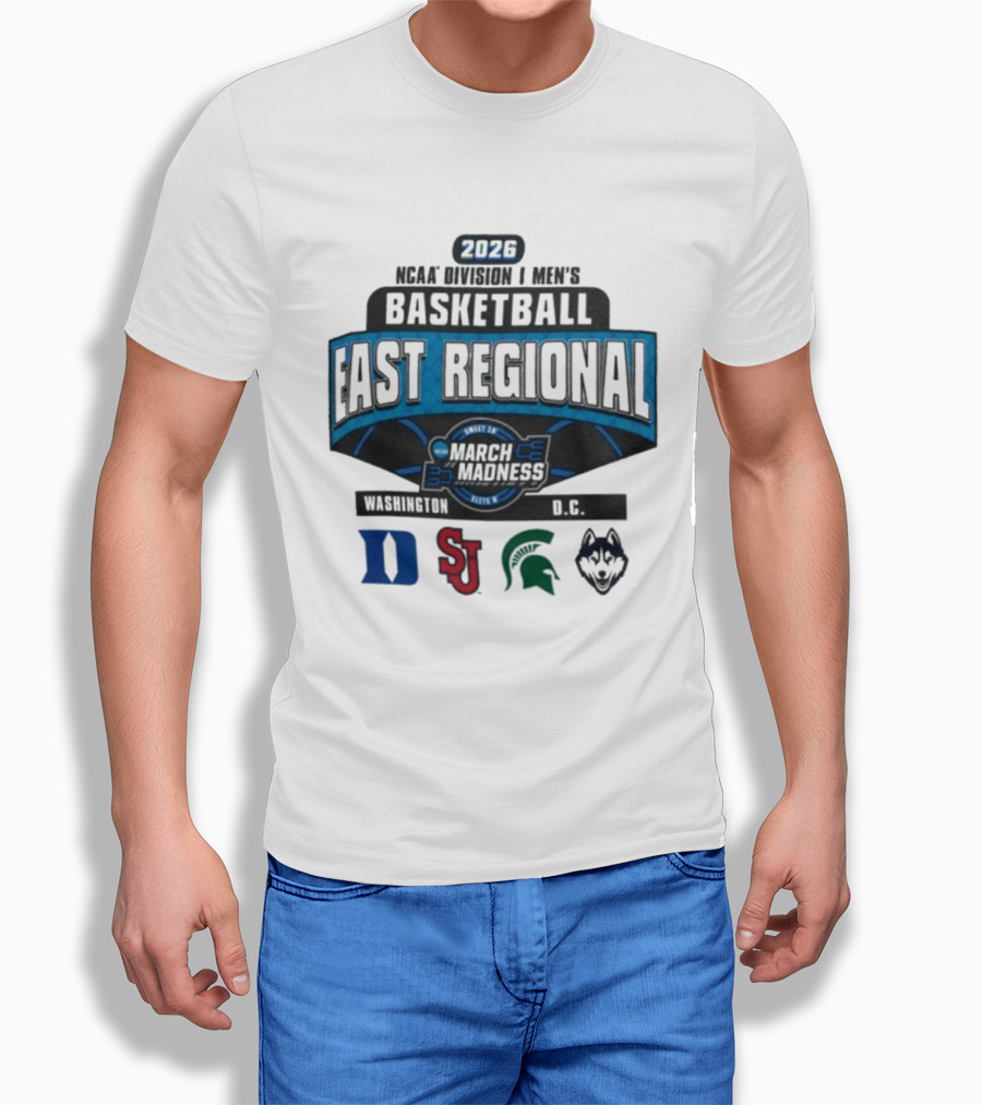 2026 NCAA Division I Men's Basketball Sweet Sixteen East Regional March Madness Duke St. John's Michigan State UConn Logos T-Shirt