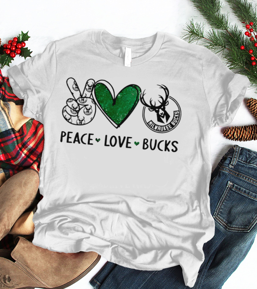 Peace Love Milwaukee Bucks NBA Basketball Team Fan T-Shirt