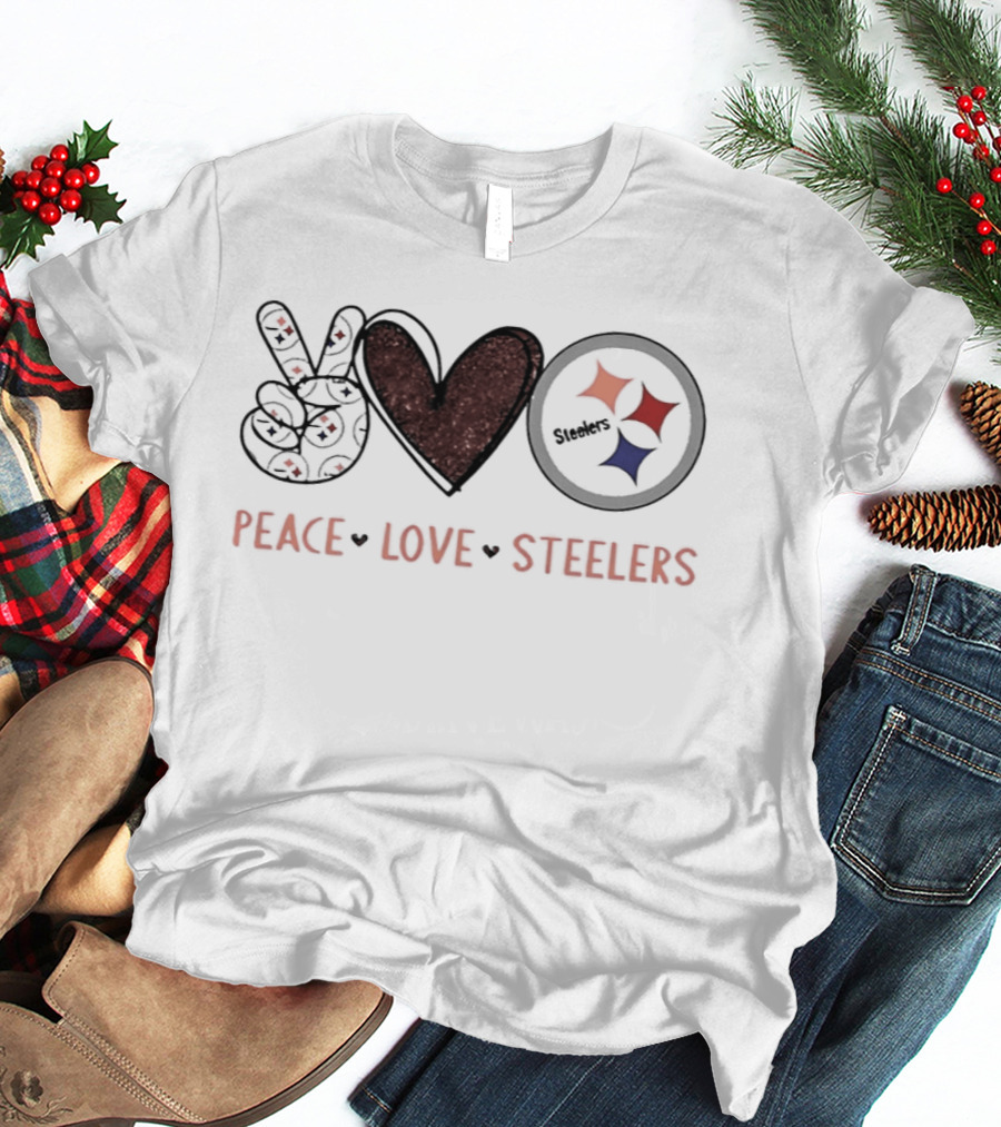 Peace Love Steelers NFL Team Symbol Fan T-Shirt