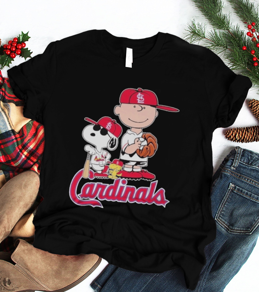 St. Louis Cardinals Peanuts Snoopy Charlie Brown Woodstock Baseball T-Shirt