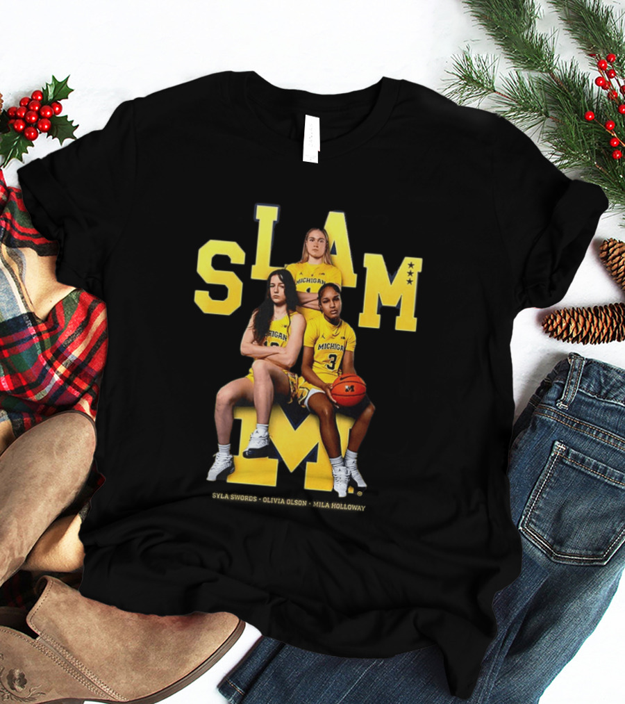 Mila Holloway Olivia Olson Syla Swords SLAM Michigan Wolverines Basketball T-Shirt