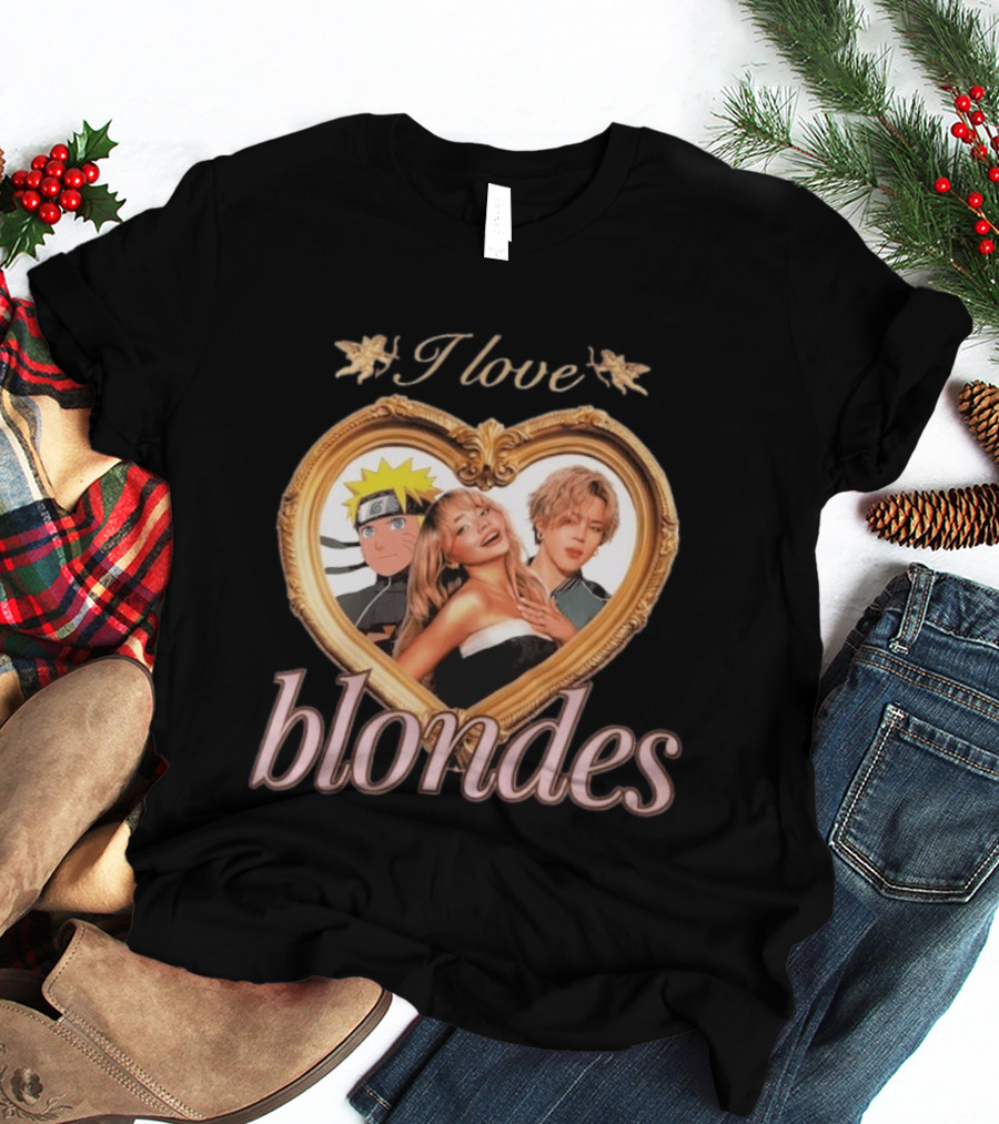 I Love Blondes Naruto Sabrina Carpenter Heart Frame T-Shirt