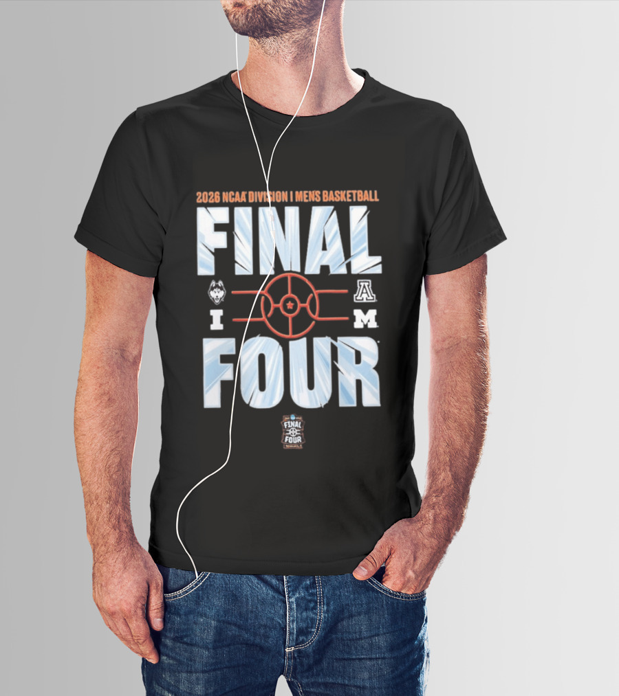 2026 NCAA Division I Men's Basketball Final Four With UConn Arizona And Michigan Logos T-Shirt