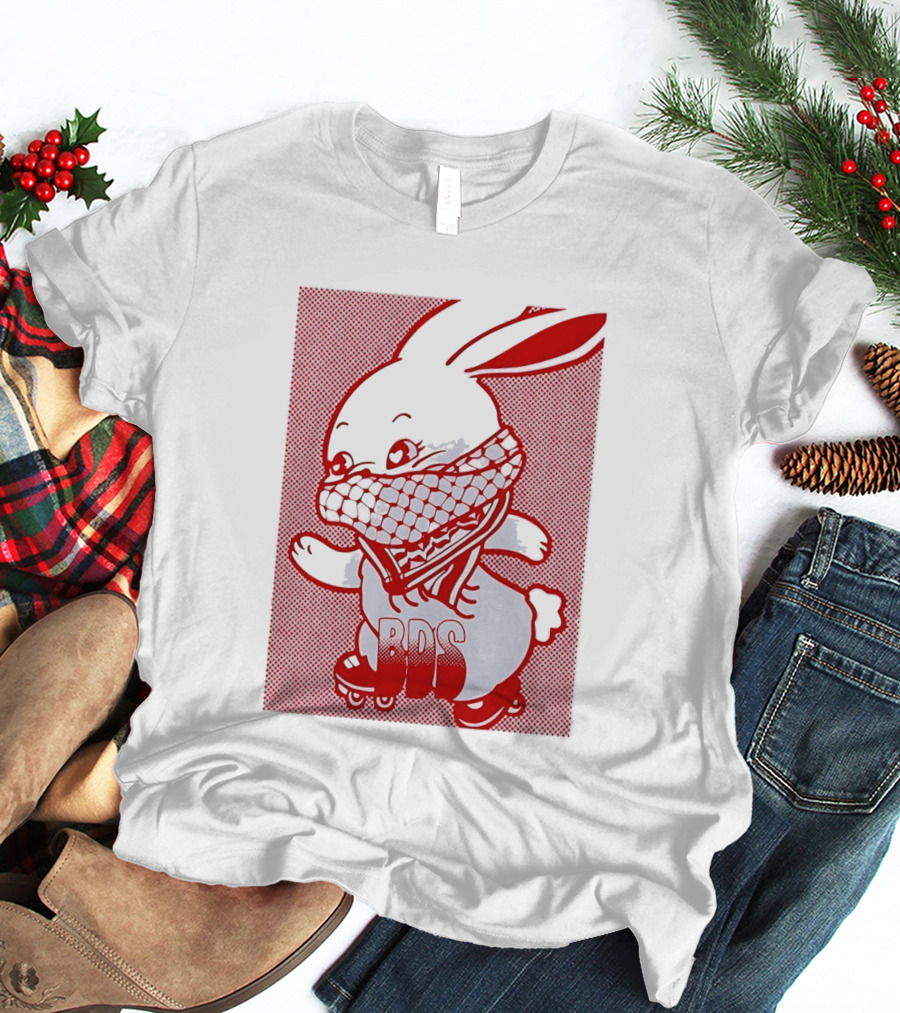 BDS Palestine Bunny With Keffiyeh And Roller Skates T-Shirt